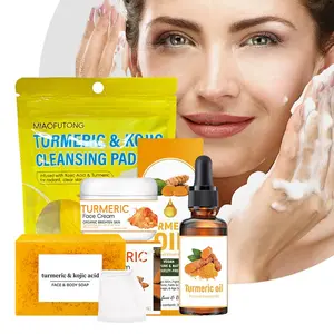 4-Piece Turmeric Skin Care Set | Includes Cleansing Soap + Turmeric Oil + Face Cream + Cleansing Pads, Effective in Cleansing & Moisturizing, Evens and Brightens Skin Tone, Suitable for Men & Women in Autumn & Winter