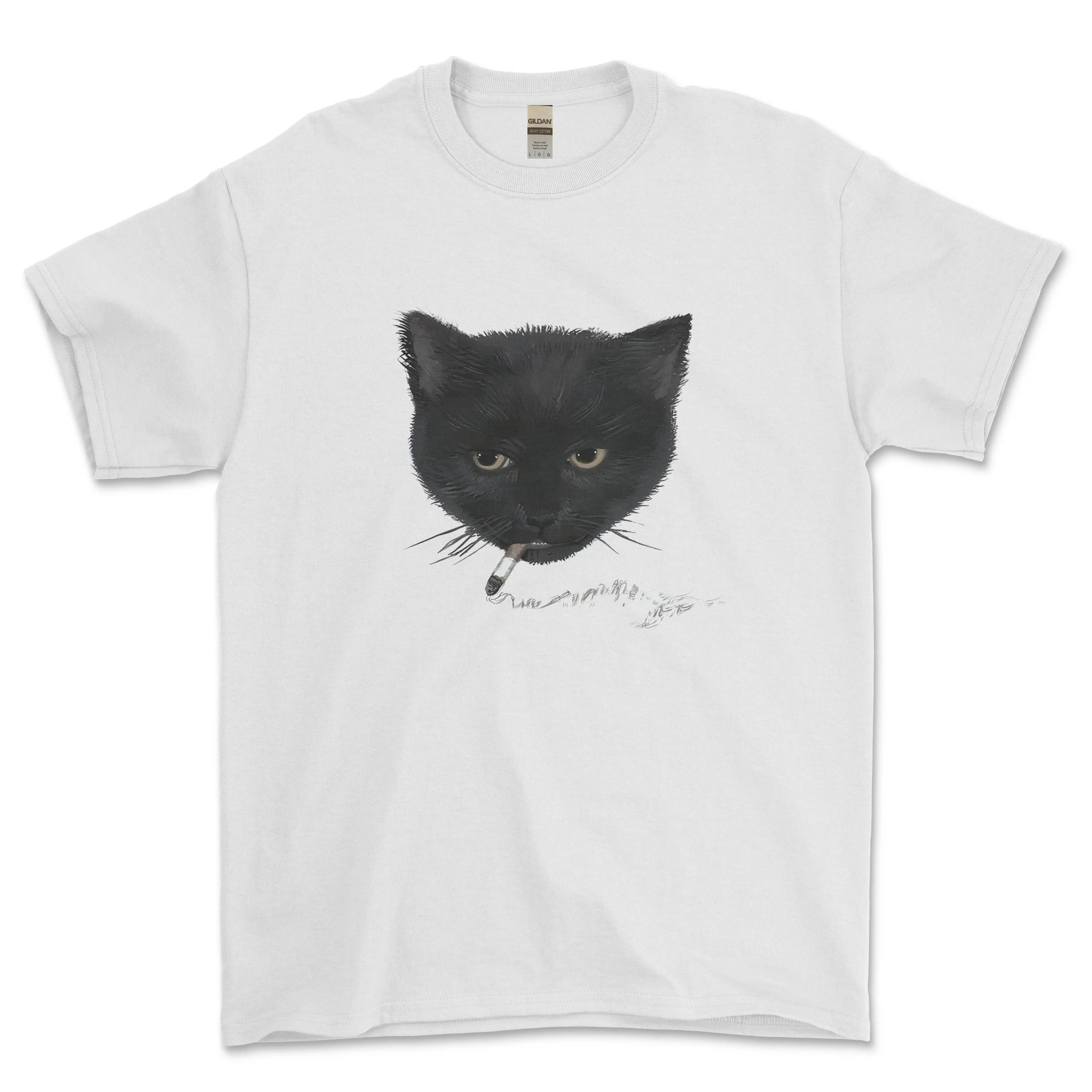 Y2K Retro Smokey Cat White T-shirt Size S-3XL
