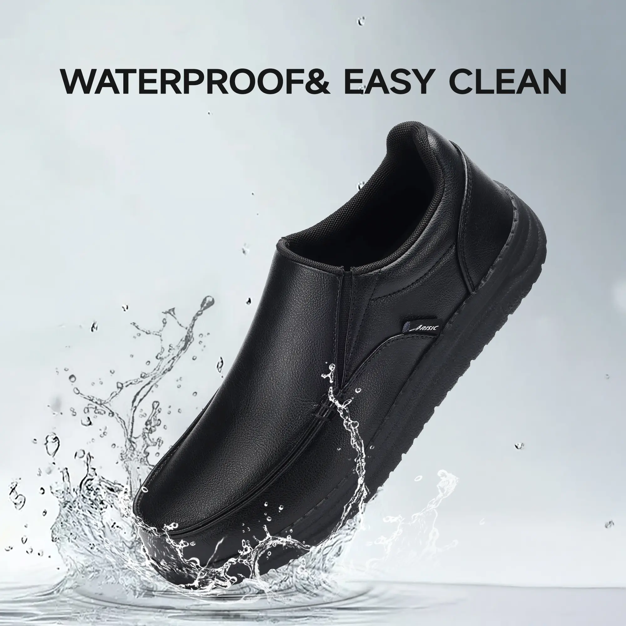 Unisex Closed-Toe Slip-On Casual Clogs - Non-Slip, Lightweight Black Faux Leather Synthetic Walking Shoes for Indoor Kitchen Work, All-Seasons Comfort Footwear