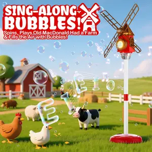 Automatic Windmill Bubble Machine, Music LED Romantic Color Lights, Adjustable Height, Includes 50ML Concentrated Bubble Liquid