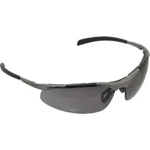 Bolle Safety Framed Wrap-Around Safety Glasses (Wrap Around Sunglasses Alternative), Silver Frame, Anti-Fog Smoke Lenses, Scratch-Resistant, Model 40050, Anti-Fog Lens