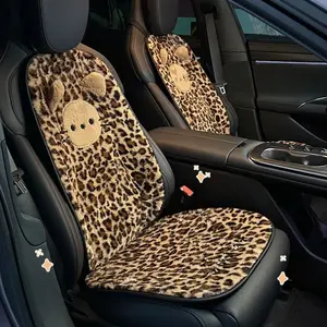 Leopard Print Car Seat Cover, Cute Cartoon Cat Design, Autumn Winter Comfortable Plush Car Seat Cushion, Universal Fit Car Mat