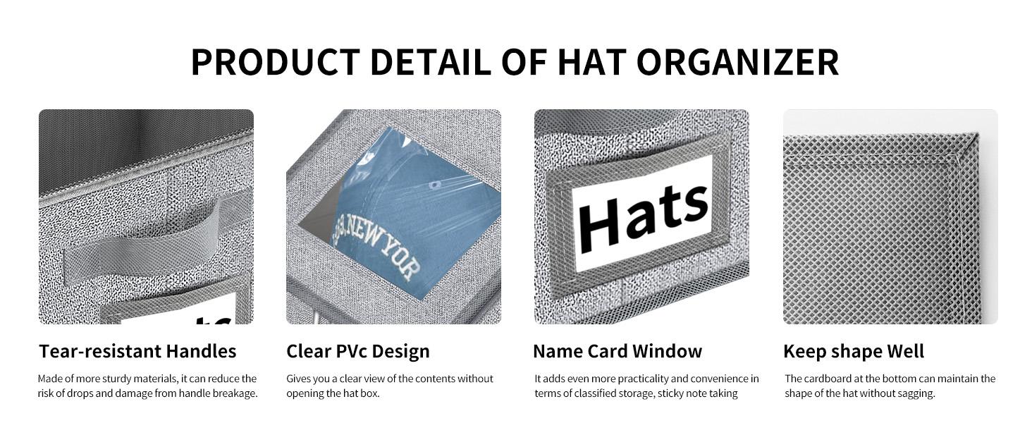 Stackable Baseball Cap Storage Box, Holds Up to 24 Hats, Durable Foldable Cardboard Hat Organizer, Dustproof Large Capacity Cap Storage Bin, Closet Organizer for Men Women, Space Saving Home Bedroom Wardrobe Storage