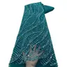 Mesh Swiss Lace Fabric Dubai High Quality Rhinestones Dynamic Chain Sequin Embroidery Seaweed Pattern Home Decor Wedding Party