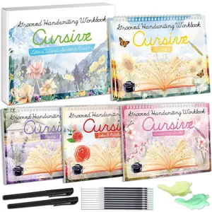 4 Pack Grooved Cursive Handwriting Workbook Kit Magic  Grooved Handwriting Practice with Disappearing Ink Pens Cursive Workbook for  Number Poems Jokes & Riddles Inspiring Quotes