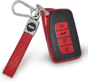 for Lexus Car Key Cover with Keychain,TPU for Lexus Key Fob Compatible with ES, is, GS, NX, LS, RX, RC, GX, LX, 570, 200, 250, 350, 460, 300F, 450h, 600h Red 4 Buttons Key Fob Cover