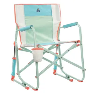 GCI Outdoor Freestyle Rocker Foldable Rocking Camp Chair with Solid Backrest, Ivory Colorblock
