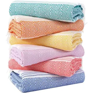 6 Packs Oversized Turkish Beach Towels Set Bulk 74"x38" Extra Large Quick Dry Sand Free Lightweight Towel for Swim Bath Camping Pool Travel Blanket Cruise Vacation Accessories for Adults