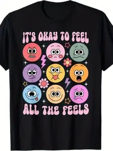 NEW LIMITED It'S Okay To Feel All The Feels Funny Mental Health T-Shirt S-3XL |   Men'S Casual Short Sleeve, Comfortable Casual Attire for Everyday Wear, Everyday Sportswear |   Playful Print, Comfortable Fit, All-season, Vintage Style, Crew Neck