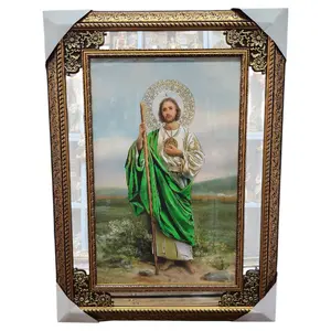 San Judas 22"widex30"tall F312-M Mediano Gold-Tone Mirrored Frame Thin Light Weight San Judas Thaddeus Fino Marco Delgado Fancy Imagen Image Cuadro Religious art image, home decor, wall decor, church events, gifts