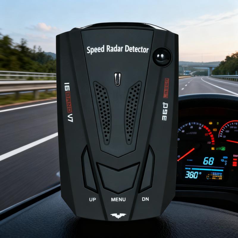 360° Long Range Radar Detector for Cars Full Band VoiceAlert LED Display Detects K Ka Laser X Speed Trap HighSensitivity CityHighway Mode Essential Car Accessories for Road Trip