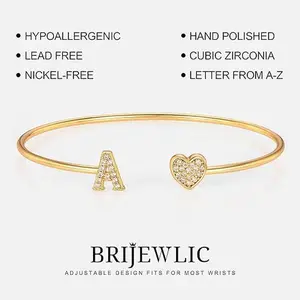 18K gold-plated heart-shaped initial bracelet cross ornament