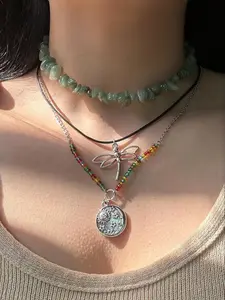 Boho Style Random Color Stone Decor Necklace, Fashion Jewelry for Party, Daily Clothing Decor, Trendy All-match & Exquisite Jewelry for Birthday Gift