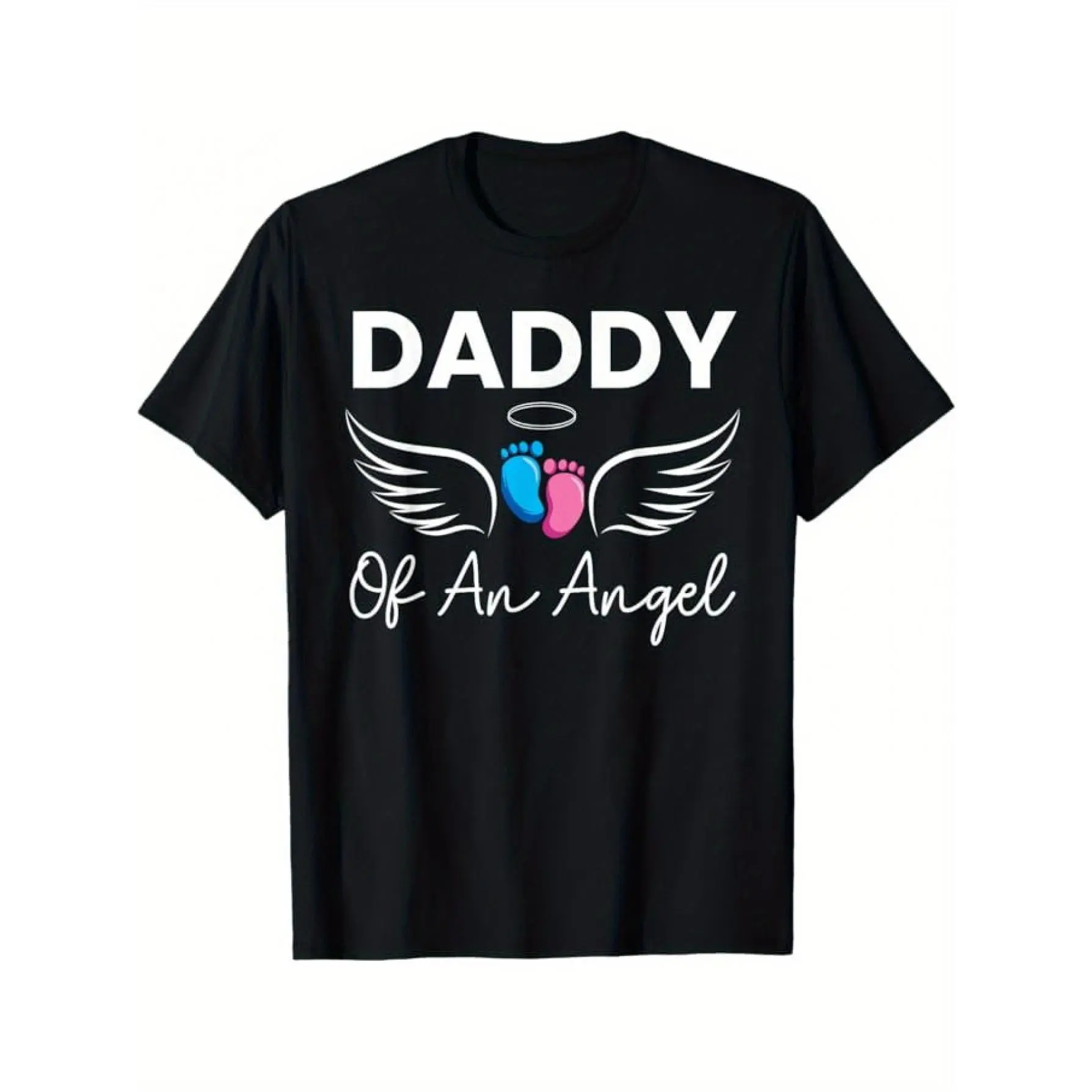 Men's Short-Sleeve Round Neck Cotton Shirt - Daddy of an Angel Pregnancy Infant Loss Stillbirth Love Graphic, Y2K Oversize Lightweight Double Print Vintage Metalcore Casual Crewneck, Acid Valentine Gift (Demon Slayer Backwards Merch) Menswear