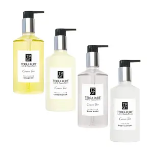 Terra Pure All-In-Kit | 1 Shampoo, 1 Conditioner, 1 Body Lotion & 1 Body Wash | Green Tea Soap | 10.14oz Hotel Soaps and Toiletries Bulk | Personal Care Products Body Care Olive Scented Set