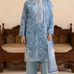 Mix Brands Original Lawn Three Piece Embroidered Pakistani Suit Women's Casualwear with Intricate Chickenkari Embroidery & Elegant Daman Design - Top