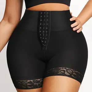Women's Mid-Waist Custom Fit Body Slimming Compression Shapewear Shorts - Mid-Thigh Length, Stretchy Polyester-Nylon Fabric, Tummy Control, Butt Lifter, Elastic Waistband, Boning, Buckle, Adjustable Lace Mesh Details
