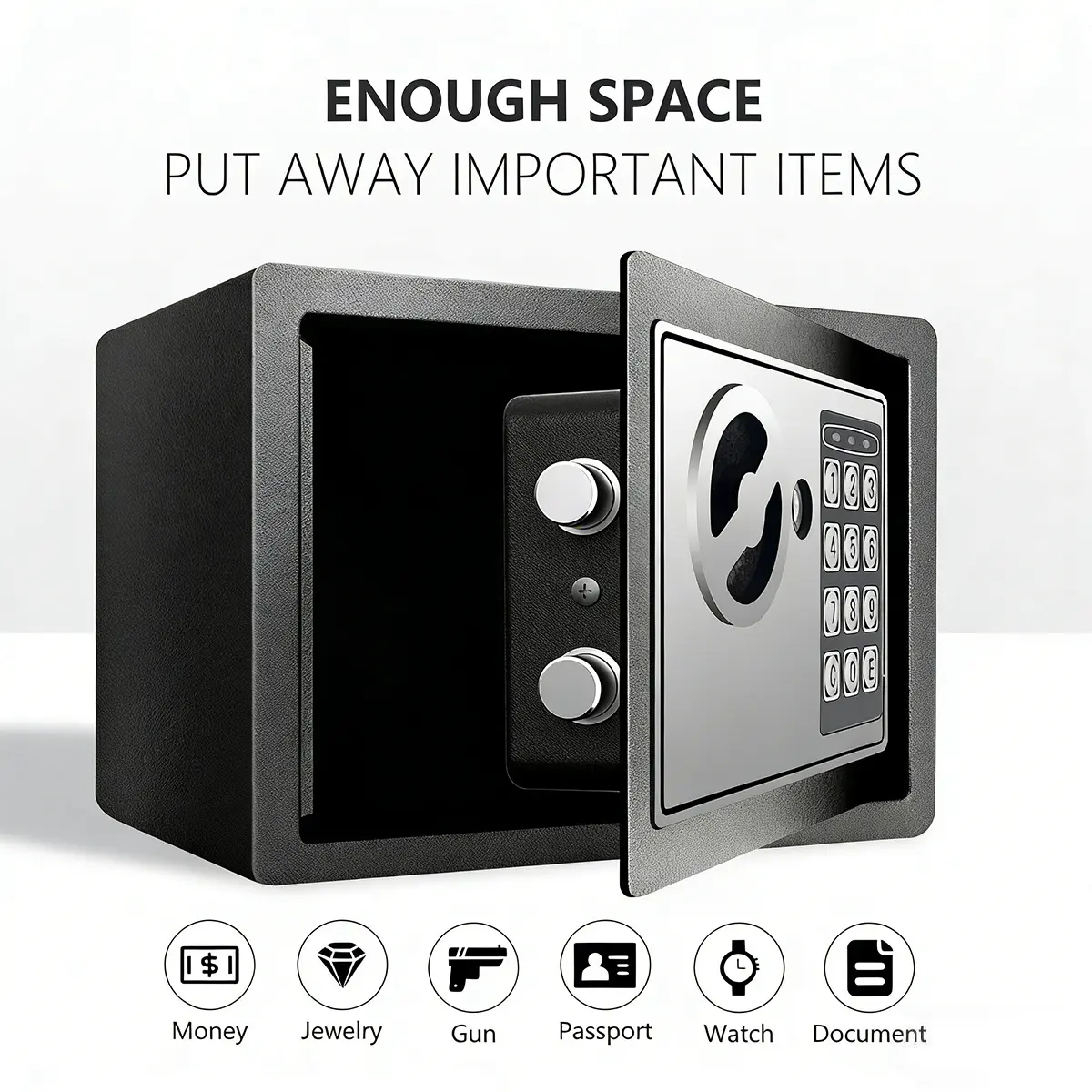 1pc Money Safe Box for Home with Sensor Light & Money Bag, Security Safe Box for Money Safe with Keys & Pass Code, Compact & Portable Lock Box with Digital Keypad (Black and Silvery) #Summervibes