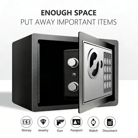 1pc Money Safe Box for Home with Sensor Light & Money Bag, Security Safe Box for Money Safe with Keys & Pass Code, Compact & Portable Lock Box with Digital Keypad (Black and Silvery) #Summervibes，homeessentials