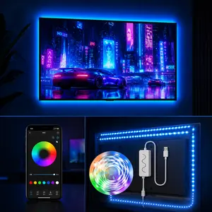 RGB LED TV Backlight Strip Lights, 9.84ft USB-Powered for 40-43 Inch TVs, Bluetooth APP & Remote Control, Music Sync, for Bedroom Gaming Home Décor