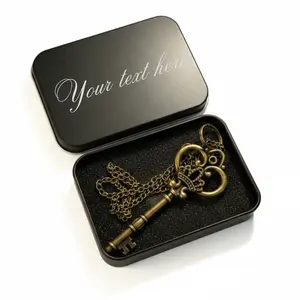 Steampunk Skeleton Key Necklace: Antique Bronze Victorian Pendant, Engraved Gift Box