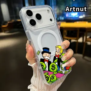 Clear Magnetic Phone Case for iPhone 17 Pro Max 16 Plus 15 14 13 12 11 Air E Money and Success Pattern Acrylic Back Soft Silicone Edge Anti-Fingerprint Hard Cover Gift for boy girl