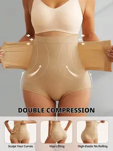 Women's Solid High Waist Shapewear Panty, Tummy Control Butt Lifting Shaper, High Stretch Seamless Smooth Shapewear Bottoms for Daily Wear