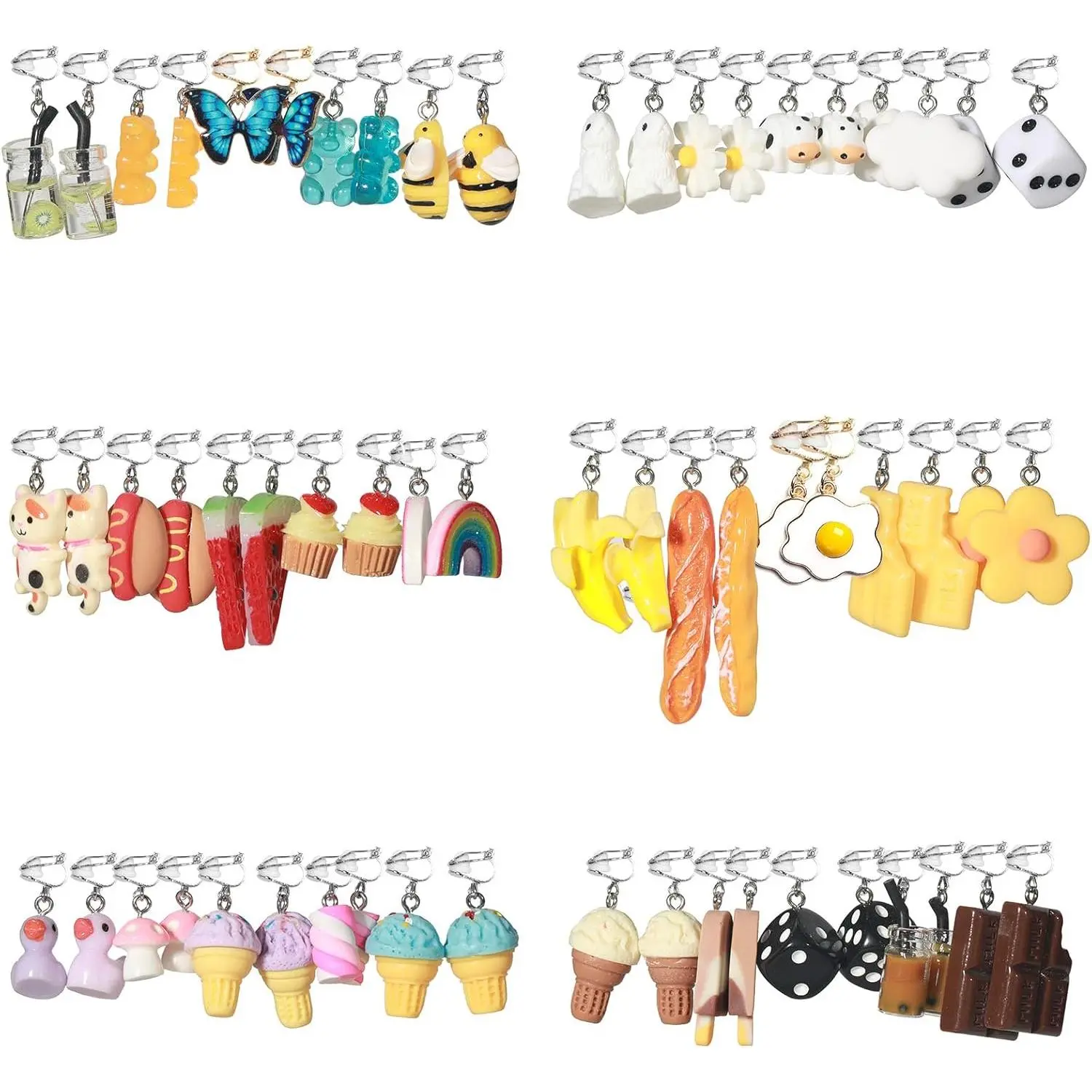 30 Pairs Clip On Earrings Cute Weird Funny Earrings Aesthetic Non Pierced Dangle Earrings Set for Women