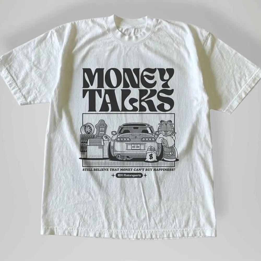 Vintage Money Talks JDM Supra Garfield Graphic T-Shirt, Nature Y2k Streetwear Top, 2000s Cute Gift for Mens Clothing & Women's Clothes