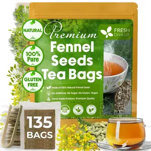 FreshDrinkUS, Premium 135 Fennel Tea Bags, 100% Natural & Pure from Fennel Seeds. Fennel Seed Herbal Tea. Fennel Seed Tea. Made with Natural Material Tea Bags. No Sugar, No Caffeine, No Gluten, Vegan. Beverage