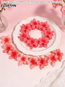 1set Bright Red Frangipani Flower Hair Clips, Tropical Floral Hair Claw Clips, Non-slip Jaw Clips for All Hair Types, Hawaii Vacation and Bridal Party Hair Accessories, Stylish Daily and Festival Hairstyle Clips