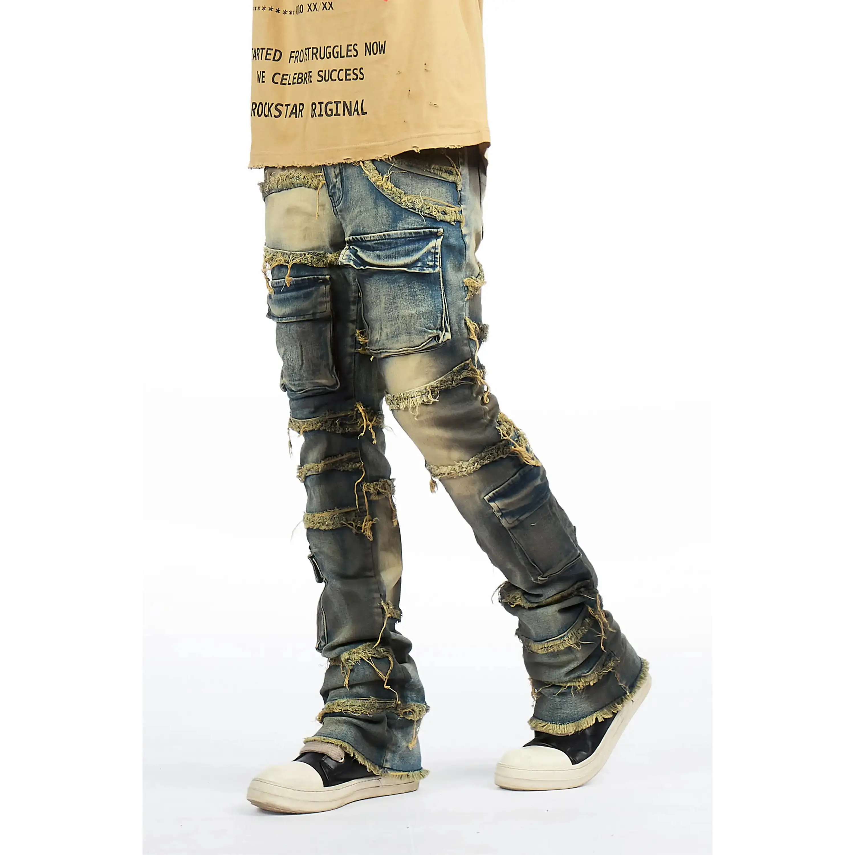 Yves Blue Stacked Flare Cargo Jean