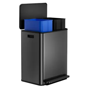 GARVEE 60L/16 Gal Kitchen Trash Can with Dual 8 Gal Pedal Bins, Removable Baskets, and Stainless Steel Design for Efficient Waste Management in Home, Office, Restaurant, School, and Hospital Settings.