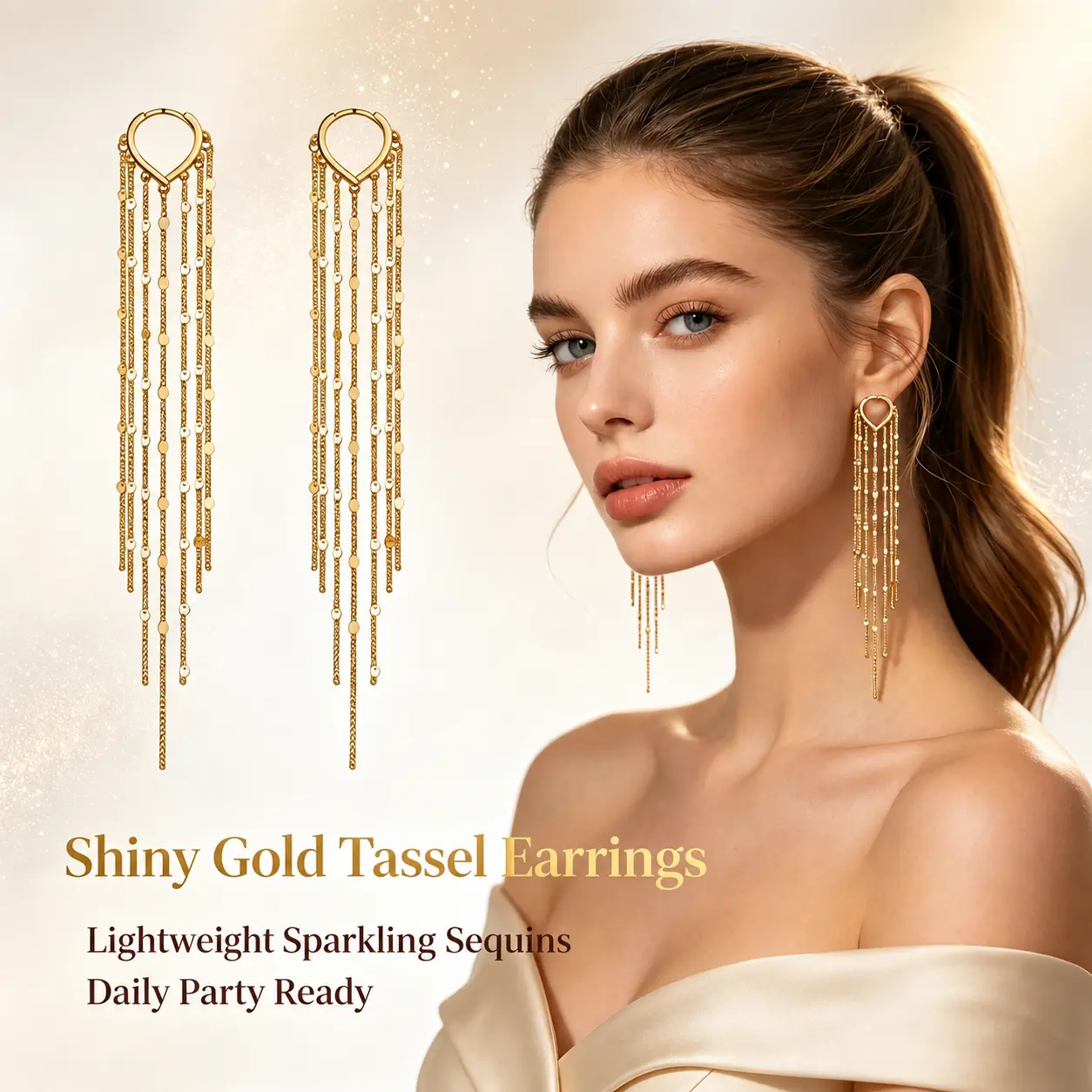 Elegant Gold Threader Earrings for Women, Long Tassel Chain with Heart Clasp, Face-Slimming Dangling Jewelry for Birthday, Proms & Daily Wear