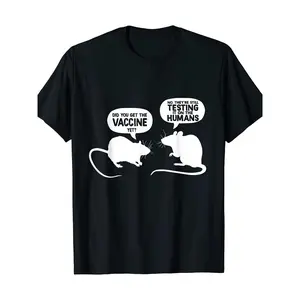 Funny Retro Rat Graphic Tee - 'Did You Get Vaccinated?' Talking Rats Design on Black Shirt, Novelty Conversation Starter for Men, Bold Humor Gift Idea