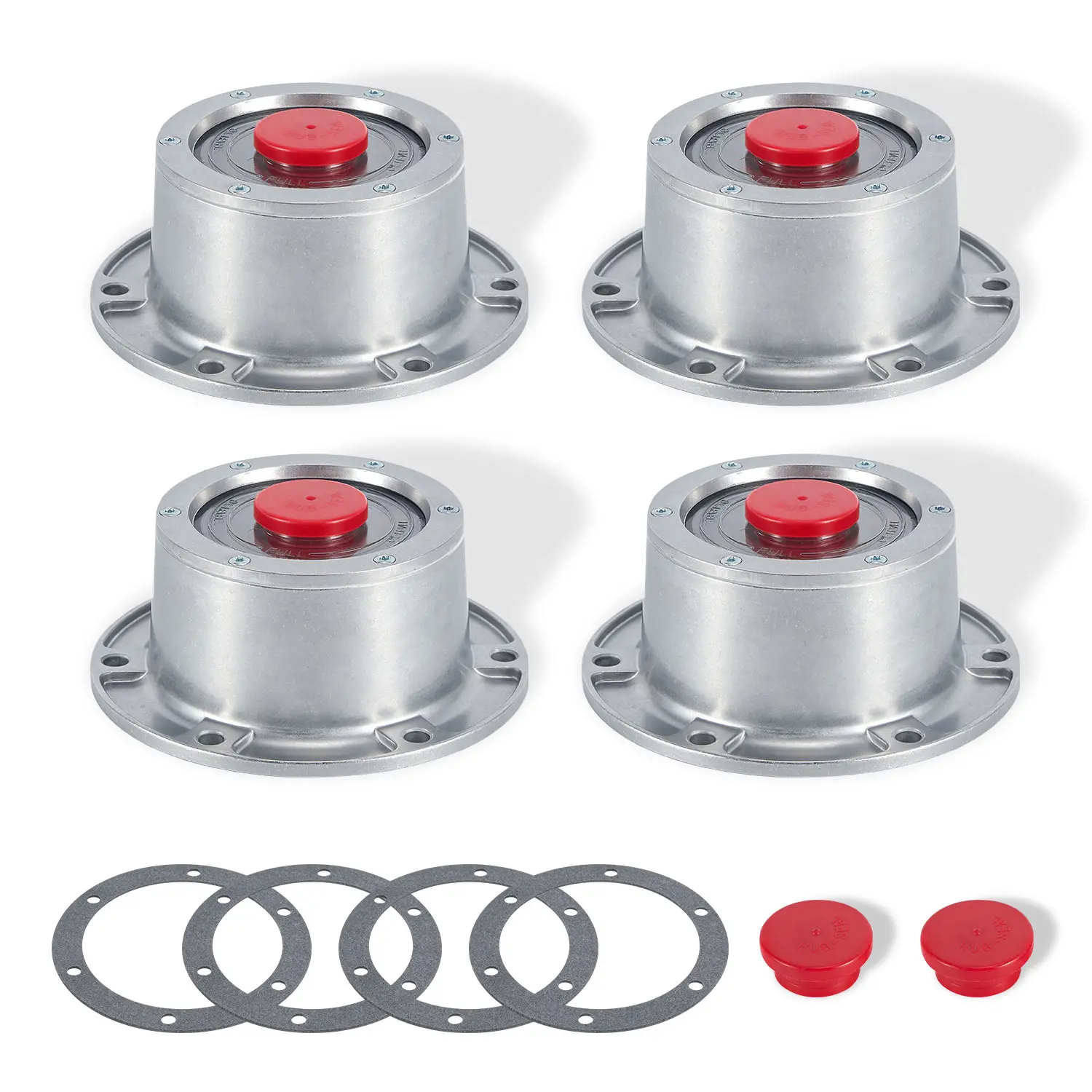 4pcs Aluminum Trailer Axle Hub Covers Part 343-4009 | Six-Hole Oil Bath Hub Covers with Side Oil Fill Ports, Vent Plugs & Sealing Gaskets | Interchangeable with Stemco 343-4009, SKF 1643, 1743, 1843