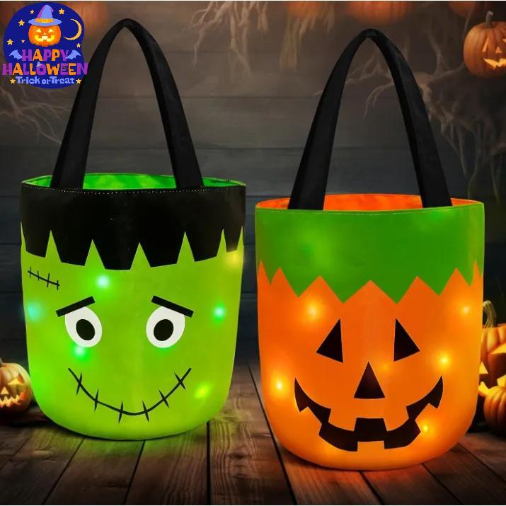 【3 Style】4 Pcs Halloween Candy Bucket with LED Lights Trick or Treat ...