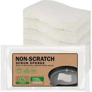 Non-Scratch Scrub Sponge-6Count, Sponges Kitchen,  Sponge for Non-Stick Cookware, Cellulose Sponges for Dishes, Cleaning Power for Kitchen, Bathroom, Household