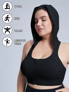 High-Strength Shockproof Running Sports Bra, Front Zip Hooded Plus Size Workout Tank Top, Suitable for Running Fitness Casual Wear