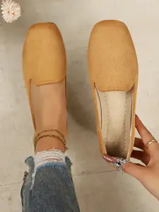 Women's Fashion Slip-On Shoes, Comfortable Flat Heels, Square Toe, Low Top Design, All Seasons Wear, Sizes 36-43, Casual Style
