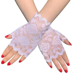 Women Fingerless Gloves Sexy Lace Dance Mittens For Bride Ladies Half Finger Fishnet Short Gloves Halloween Gloves