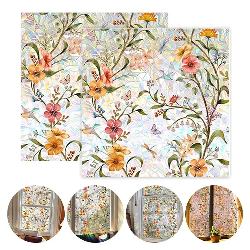 Stained Glass Interior Film, Patterned Vinyl Decorative Wall & Window Stickers for Home Decor Girls Room Privacy, Decorative Wall Sticker, Floral Window Film, Patterned Vinyl Window Stickers & Films