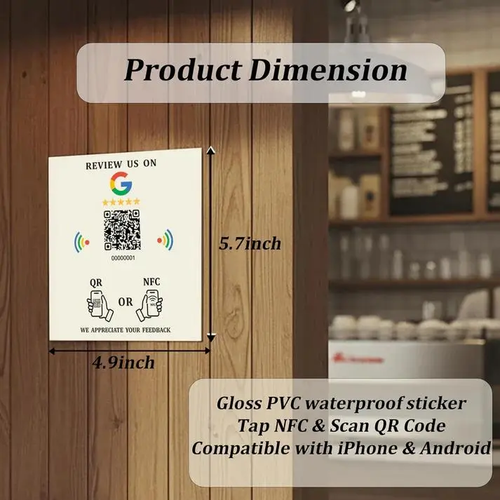 5.7 inches x 4.9 inches Dual NFC and QR Code Sticker for Business Owners - Payments, Easy Setup, No Monthly Fee, No Additional Costs, Waterproof PVC