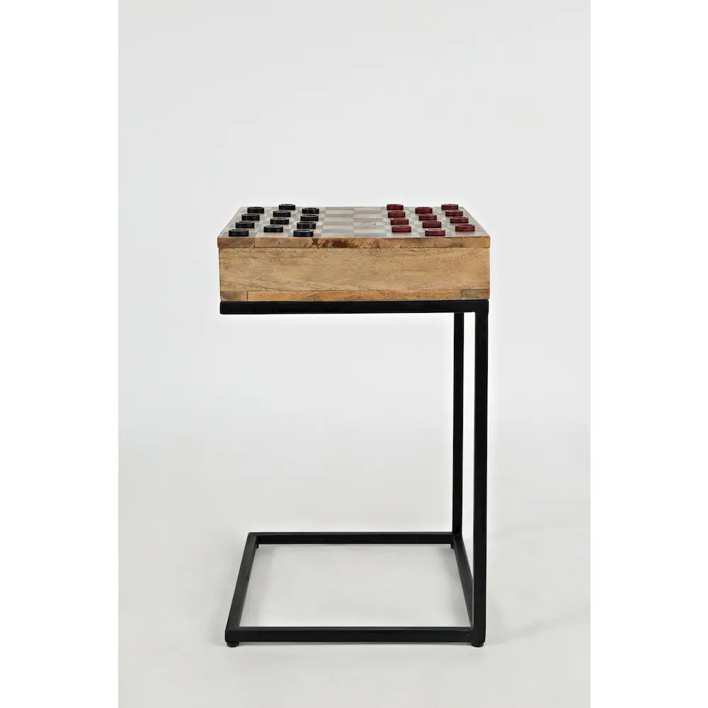 Global Archive Checkerboard Chess Table - Solid, Natural Grain, Compact C-Table Design, Decorative Accent Indoor Furniture Side Piece, Handcrafted By Skilled Artisans