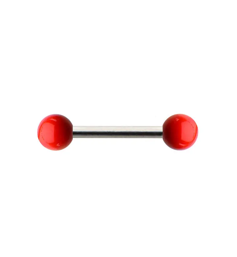 18G Stainless Steel Barbell with Red Ceramic Balls