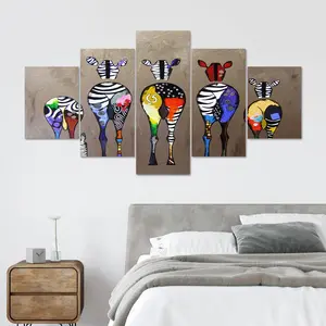 Colorful Zebra Pattern Unframed Painting, 5 Counts/set Canvas Wall Art Poster, Wall Art Decor for Home Living Room Bedroom Office, Ornaments