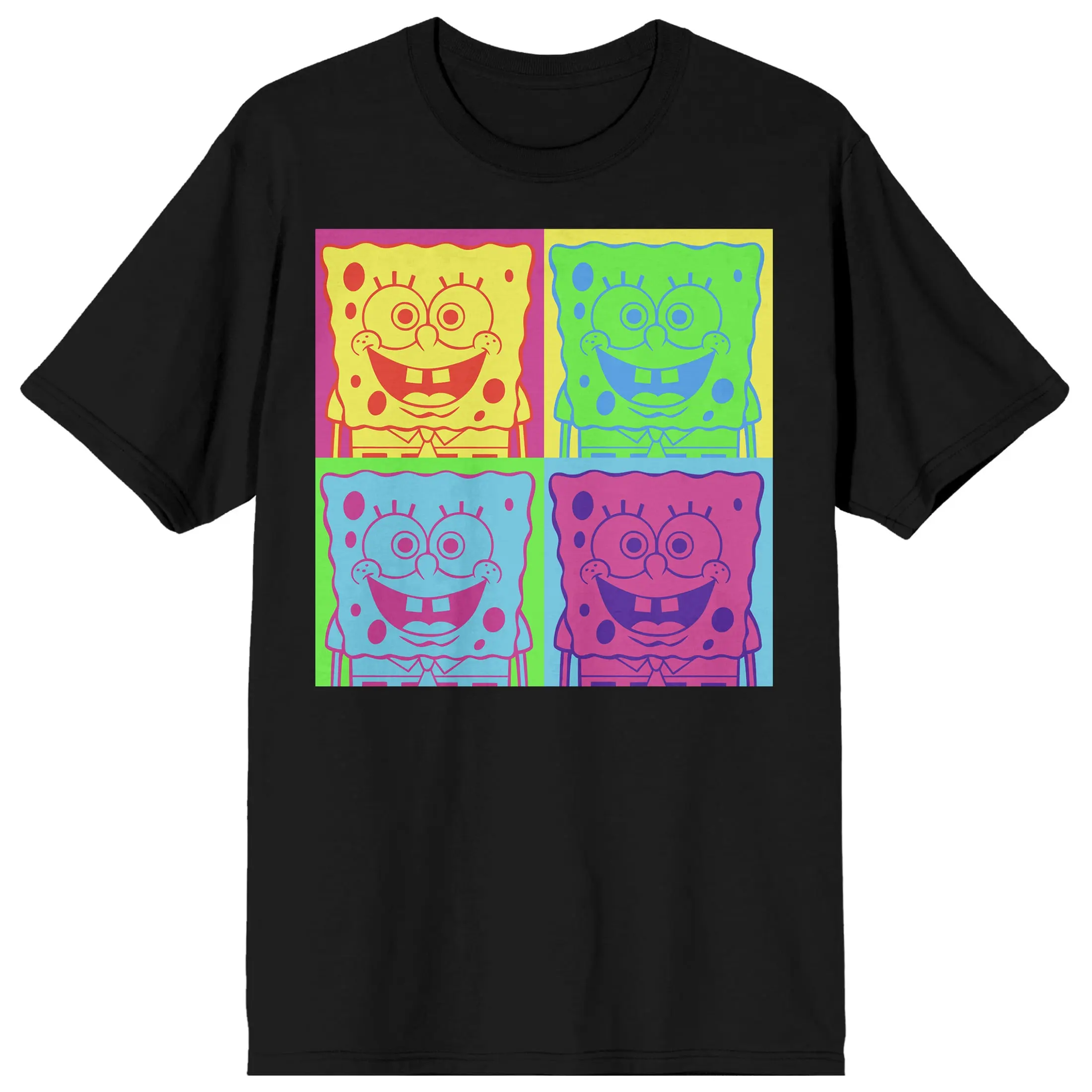 Men's Cotton Graphic T-Shirt, SpongeBob Color Block Character Print, Casual Streetwear Vibe Top, Tops, Joggers, Tshirt