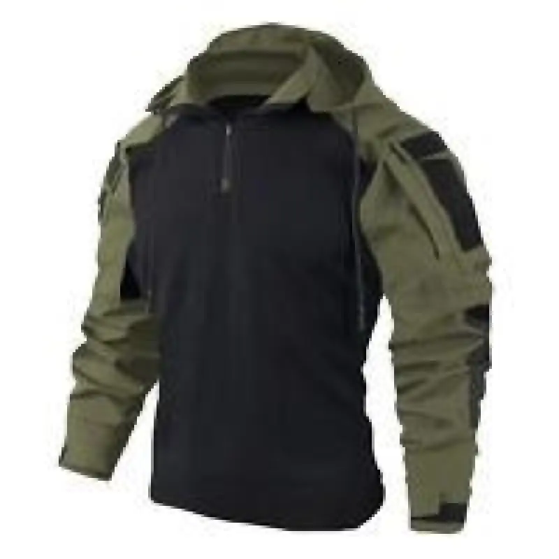 Advanced Tactical Combat Shirt for Men in Adaptive Camouflage, Long Sleeve Loose Fit with Breathable Hex Panels for Outdoor Operations, Outdoors, Tactical Cut, Linen, Cable Management Tunnels, Stretch Mesh, Dark Night Camouflage, All Seasons, Tactical Loo