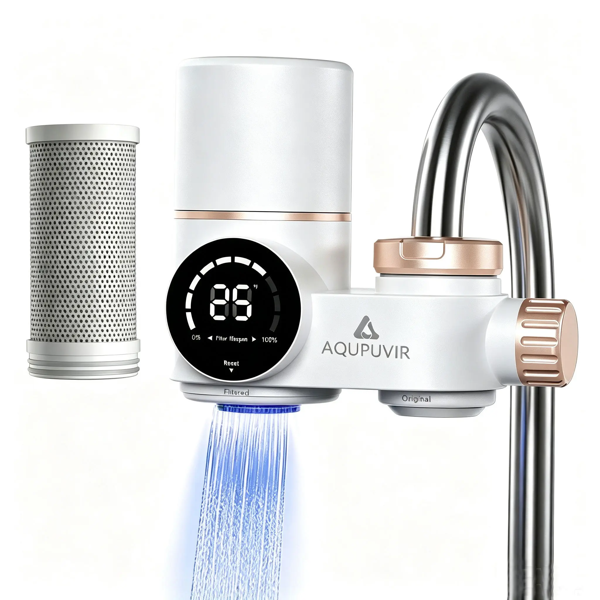 AQUPUVIR Kitchen/Bathroom Sink Faucet Water Filter with Cartridge, LED Display, 320-Gallon Capacity, Chlorine & Lead Reduction, Easy DIY Installation, Real-Time Reminder for Cleaner, Better-Tasting Tap Water, Water Filter Cartridge