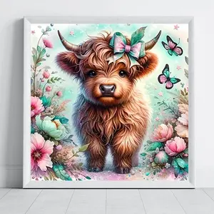 Cute Highland Cow Diamond Painting Kit, Adult Art Craft Set, Frameless DIY 5D Diamond Art, Wall Art Painting, Home Decor Gift for Christmas, Mother's Day, Halloween
